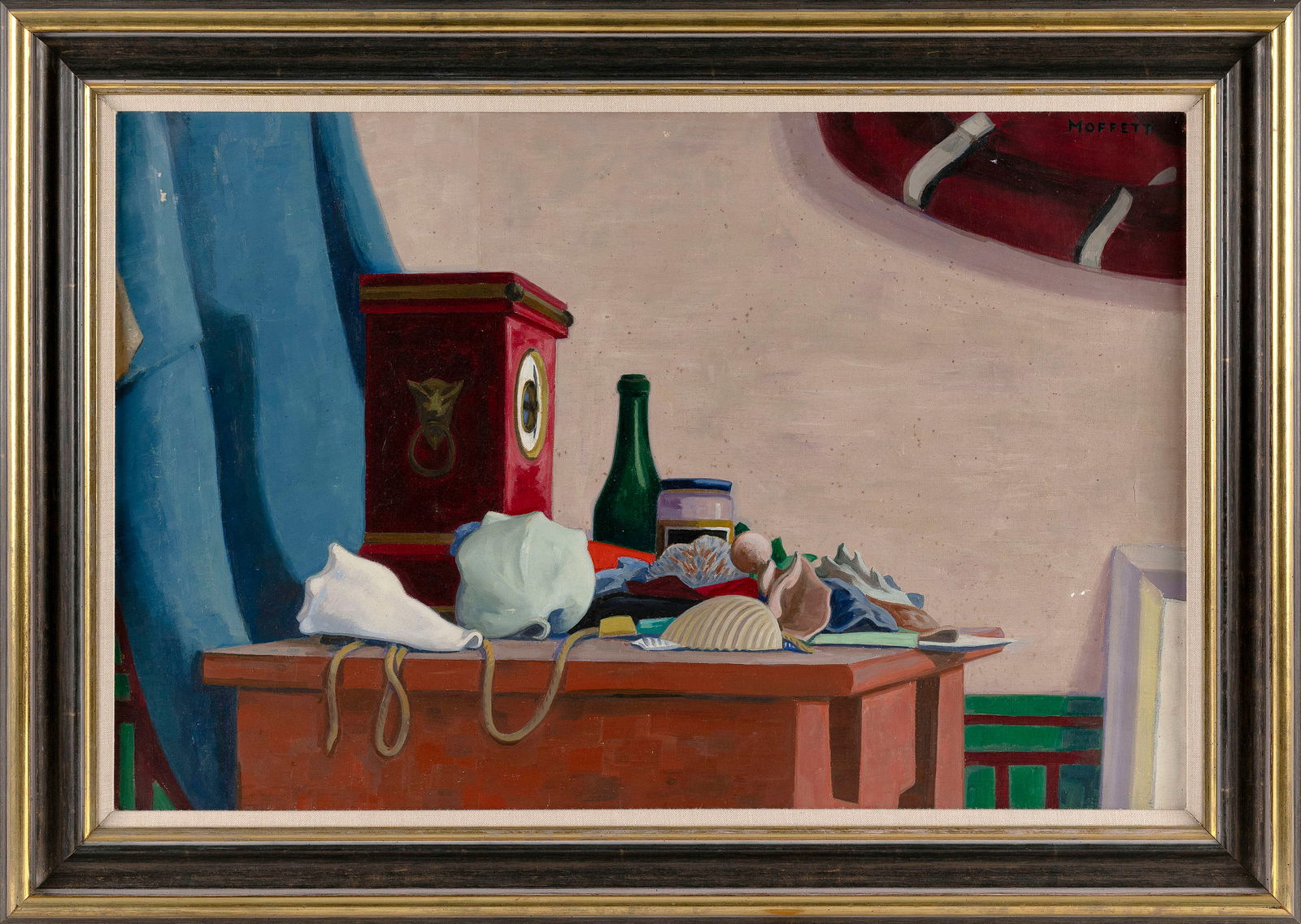 ROSS E. MOFFETT (Massachusetts/California/Iowa, 1888-1971), Tabletop still life with a clock and (1 of 2)