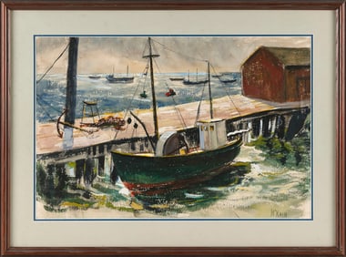 BRUCE MCKAIN (Massachusetts/Indiana, 1900-1990), Provincetown pier., Watercolor on paper, 14" x 22"