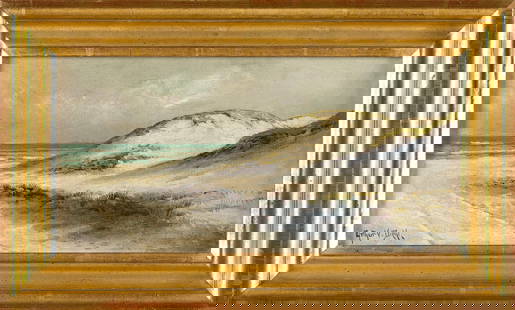 ARTHUR VIDAL DIEHL (Massachusetts/New York/England, 1870-1929), Dune scene., Oil on canvas, 6" x: ARTHUR VIDAL DIEHLMassachusetts/New York/England, 1870-1929Dune scene. Signed lower left "Arthur V. Diehl".Oil on canvas, 6" x 12". Framed 9" x 15". Notes:Best known for his sand dune and harbor scene