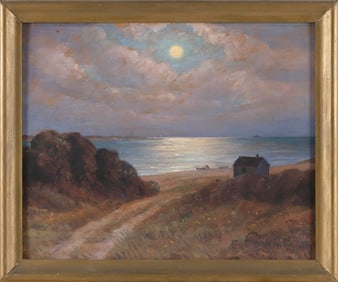 HAROLD C. DUNBAR (Massachusetts, 1882-1953), "The Ocean Beach at Chatham Autumn Moon Rise"., Oil on