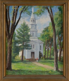 HAROLD C. DUNBAR (Massachusetts, 1882-1953), "The Old Church at Harwich Centre"., Oil on board, 24"