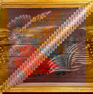 PAINTING OF AN EAGLE AND LIBERTY SHIELD Late 20th Century Framed 38" x 38".: PAINTING OF AN EAGLE AND LIBERTY SHIELDLate 20th CenturyPainted on barn boards. Unsigned.Framed 38" x 38".