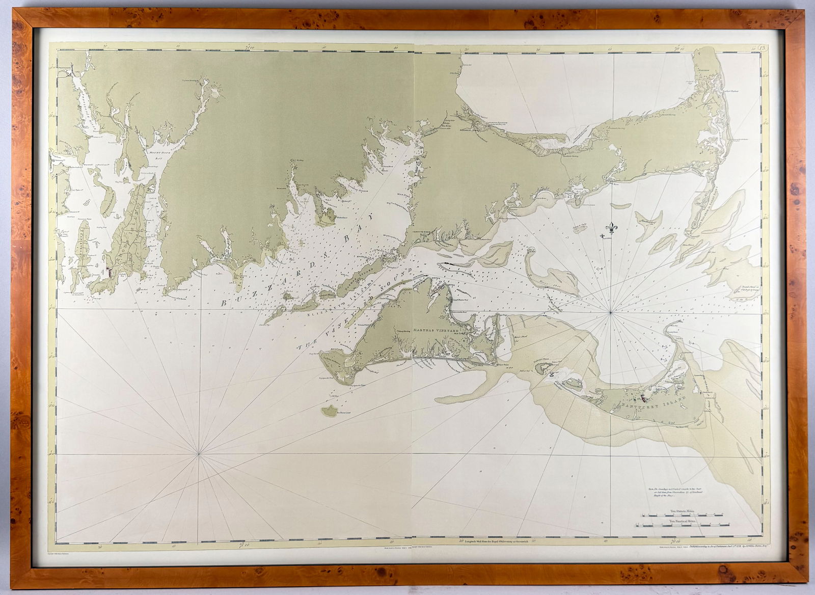 REPRODUCTION CHART OF CAPE COD, NANTUCKET AND MARTHA'S VINEYARD Contemporary Framed. (1 of 4)