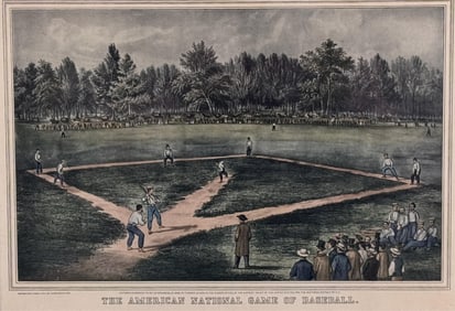 "THE AMERICAN NATIONAL GAME OF BASEBALL" 20th Century Lithograph on paper, 10" x 14.25" sight.