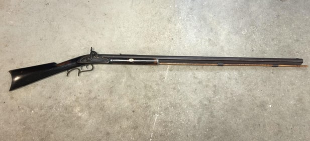 A. WATERS HALF STOCK RIFLE 19th Century Length of barrel 37". Total length 51".