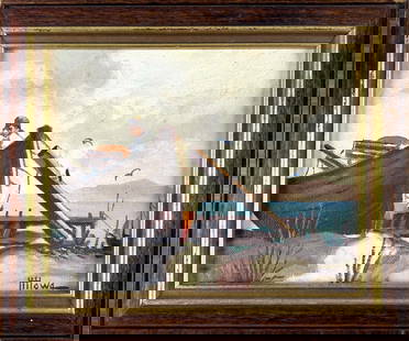 HARRY HAMBRO HOWE (Massachusetts/Maine, 1886-1968), "Scene Near Bar Harbor Maine"., Oil on board, 6": HARRY HAMBRO HOWEMassachusetts/Maine, 1886-1968"Scene Near Bar Harbor Maine". Signed lower right "H.H. Howe". Titled verso.Oil on board, 6" x 7.5". Framed 7.75" x 9.25".