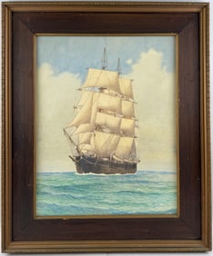JAMES CREE (Massachusetts/Rhode Island/Scotland, 1867-1951), Ship under full sail., Watercolor on