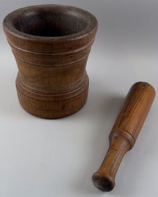 LIGNUM VITAE MORTAR AND PESTLE 19th Century Mortar height 8.5".
