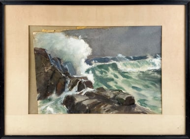 JOHN WHORF (Massachusetts, 1903-1959), Waves breaking on a rocky coast., Watercolor and gouache on