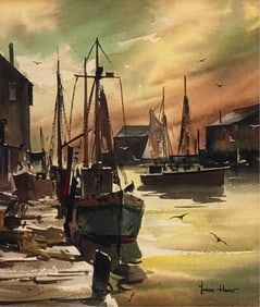 JOHN CUTHBERT HARE (Massachusetts/Florida, 1908-1978), New England harbor., Watercolor on paper,