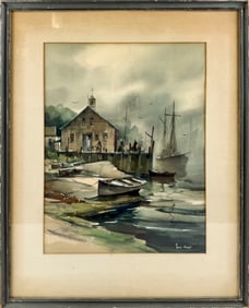 JOHN CUTHBERT HARE (Massachusetts/Florida, 1908-1978), Harbor scene., Watercolor on paper, 16" x 12"