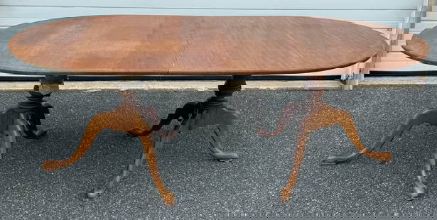 ELDRED WHEELER MAPLE DOUBLE-PEDESTAL DINING TABLE Massachusetts, 20th Century Height 30". Length: ELDRED WHEELER MAPLE DOUBLE-PEDESTAL DINING TABLEMassachusetts, 20th CenturyHeight 30". Length 86". Width 48". Includes two 20" leaves.