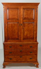 ELDRED WHEELER TIGER MAPLE TWO-PART LINEN PRESS Massachusetts, 20th Century Height 77". Width 43".