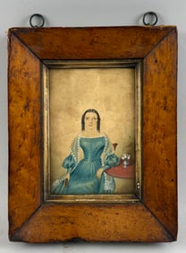 PORTRAIT OF A SEATED WOMAN 19th Century Watercolor on paper, 7" x 5" sight. Framed 11" x 9".