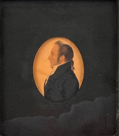 PROFILE PORTRAIT OF A GENTLEMAN 19th Century Watercolor on paper, 4" x 3" sight. Framed 11" x 10".