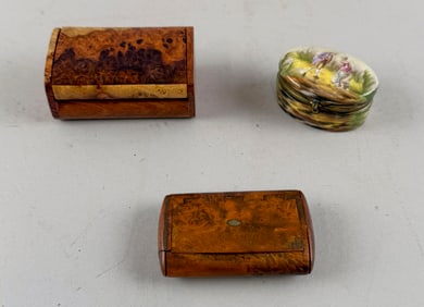 THREE SMALL TRINKET BOXES 19th/20thCentury Lengths from 2.25" to 3.25".