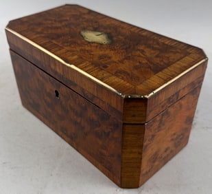 ENGLISH BURLWOOD VENEER TEA CADDY 19th Century Length 9".
