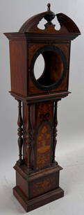 ENGLISH INLAID MAHOGANY WATCH HUTCH 19th Century Height 17.5".: ENGLISH INLAID MAHOGANY WATCH HUTCH19th CenturyFormed as a tall-case clock. Extensive ebonized and fruitwood inlay and veneer.Height 17.5".