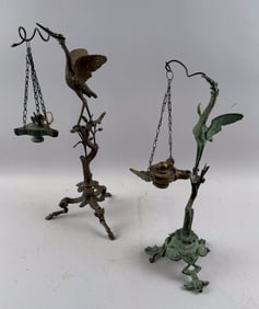 TWO FLUID LAMPS WITH HERON-FORM BASES Late 19th Century Heights 14.5" and 15.25".