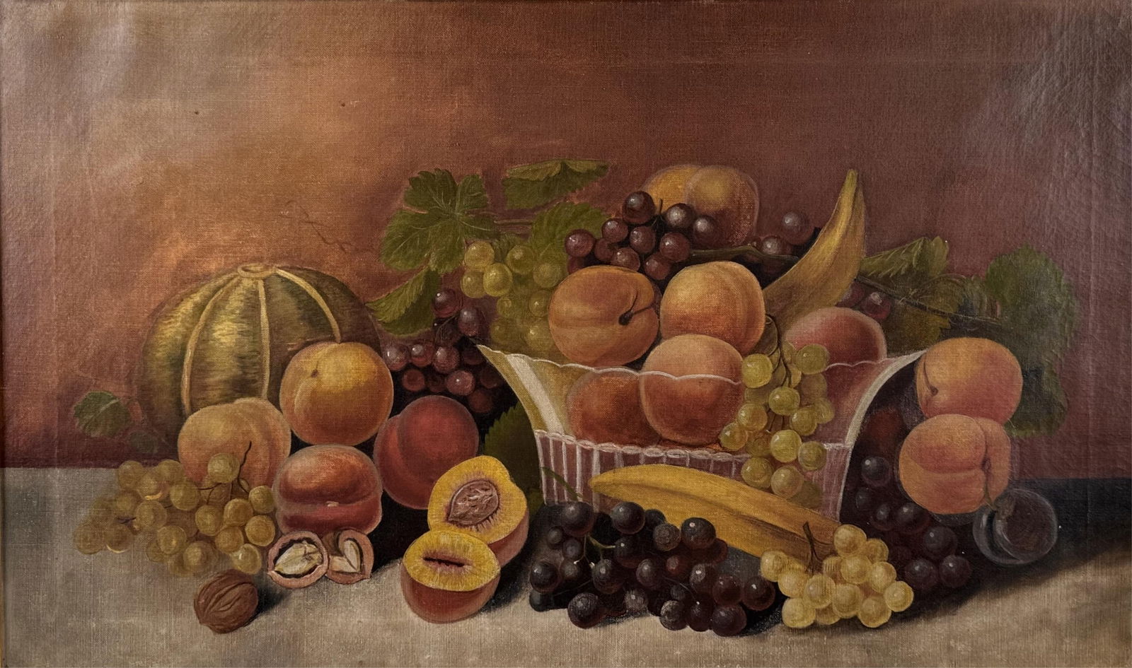 AMERICAN SCHOOL (19th Century,), Still life of fruit overflowing a compote., Oil on canvas, 18" x (1 of 6)