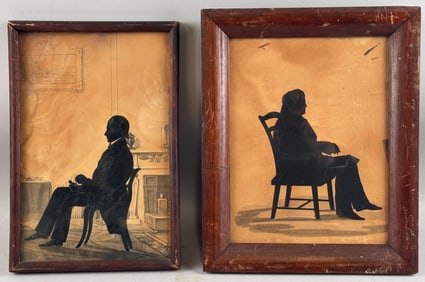TWO SILHOUETTES OF SEATED GENTLEMEN 19th Century Framed 12" x 10" and 12" x 8".