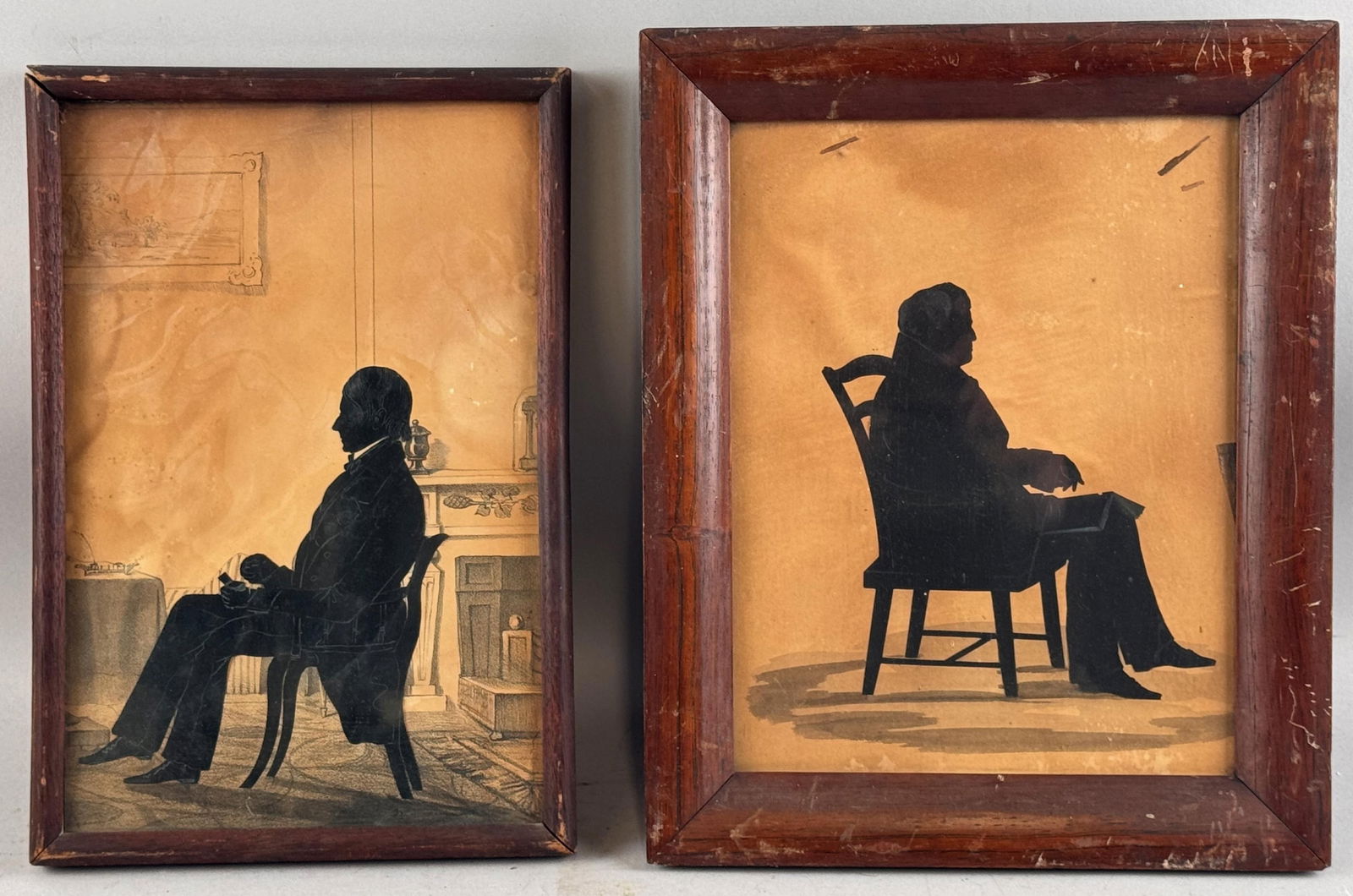TWO SILHOUETTES OF SEATED GENTLEMEN 19th Century Framed 12" x 10" and 12" x 8". (1 of 4)