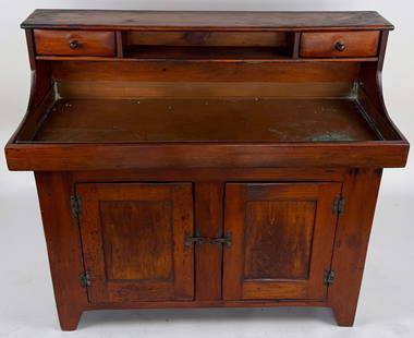 PINE DRY SINK 19th Century Height 44". Width 49". Depth 29.5".: PINE DRY SINK19th CenturyRecessed upper tier with two drawers. Sink with copper lining. Base with two paneled doors.Height 44". Width 49". Depth 29.5".