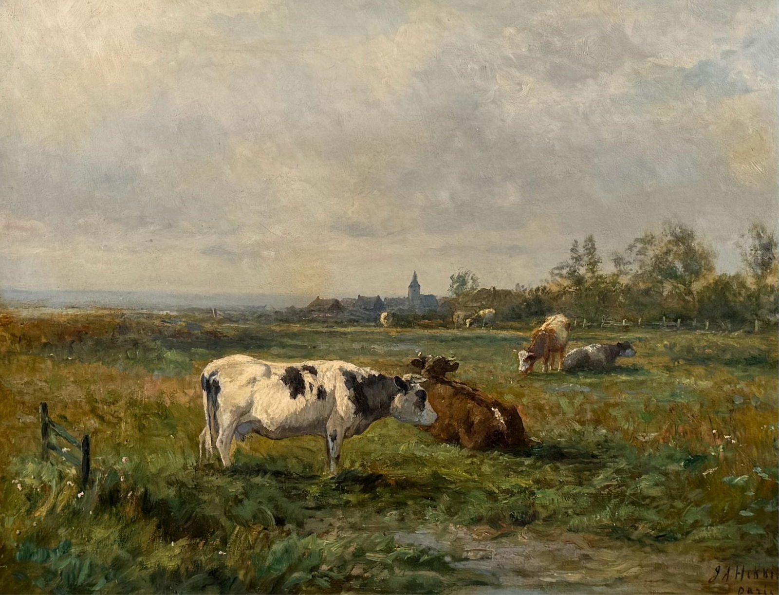 JOSEPH ANTONIO HEKKING (New York/Michigan/The Netherlands, 1830-1903), Cows in a pasture., Oil on (1 of 6)