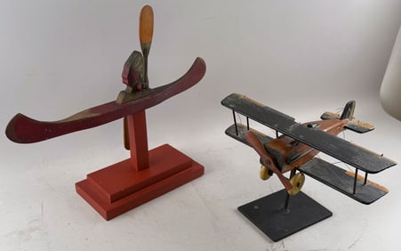 TWO WOODEN WHIRLIGIGS Early 20th Century Lengths 12" and 18".
