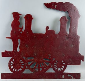 SHEET METAL LOCOMOTIVE WEATHER VANE 20th Century Height 21.5". Length 24.5".