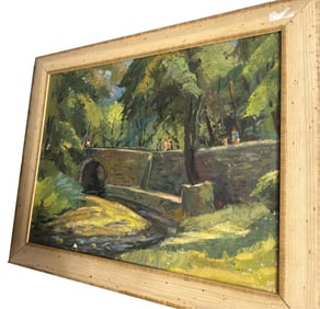 LESLIE HENDERSON (Pennsylvania/Florida, 1895-1988), "Bridge over Paper Mill Run"., Oil on canvas