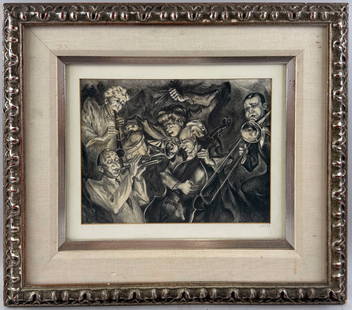 MERVIN M. JULES (Massachusetts/New York/Maryland, 1912-1994), "Jam Session", 1947., Lithograph,: MERVIN M. JULESMassachusetts/New York/Maryland, 1912-1994"Jam Session", 1947. Signed "Jules" in pencil on the mat.Lithograph, 8.75" x 12" sight. Framed 18" x 21".