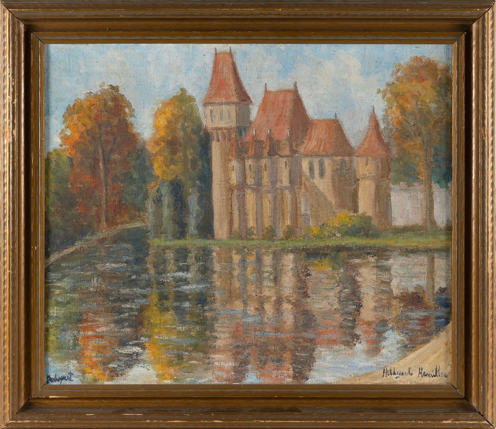 HILDEGARDE HUME HAMILTON (Florida/Virginia, 1898-1970), Castle in Budapest, Hungary., Oil on canvas, (1 of 2)