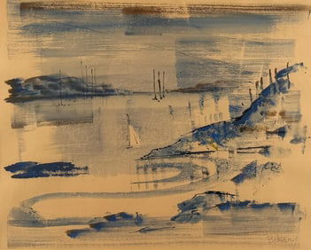 ALFRED BIRDSEY (Bermuda, 1912-1996), Harbor view., Watercolor, 16.5" x 19.5". Framed 22.5" x 26.5".