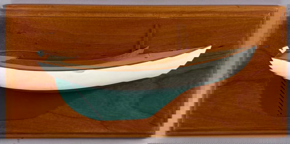 THREE MOUNTED HALF HULL MODELS OF YACHTS America, 20th Century Largest backboard 5" x 17".