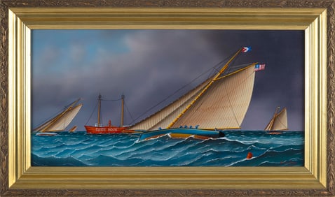 JEROME HOWES (New York/Massachusetts, 1955-), Yacht race., Oil on masonite, 12" x 24". Framed 17" x