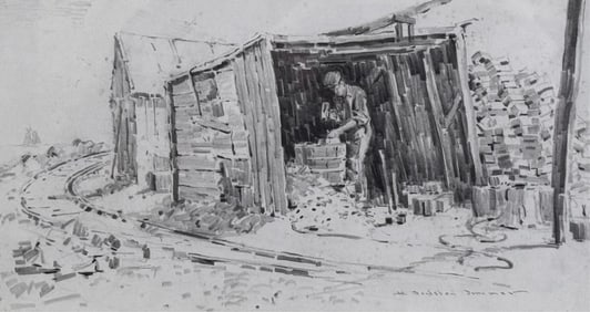 H. BOYLSTON DUMMER (Massachusetts, 1878-1945), A cooper's shack., Pencil on paper, 6.25" x 11.5"