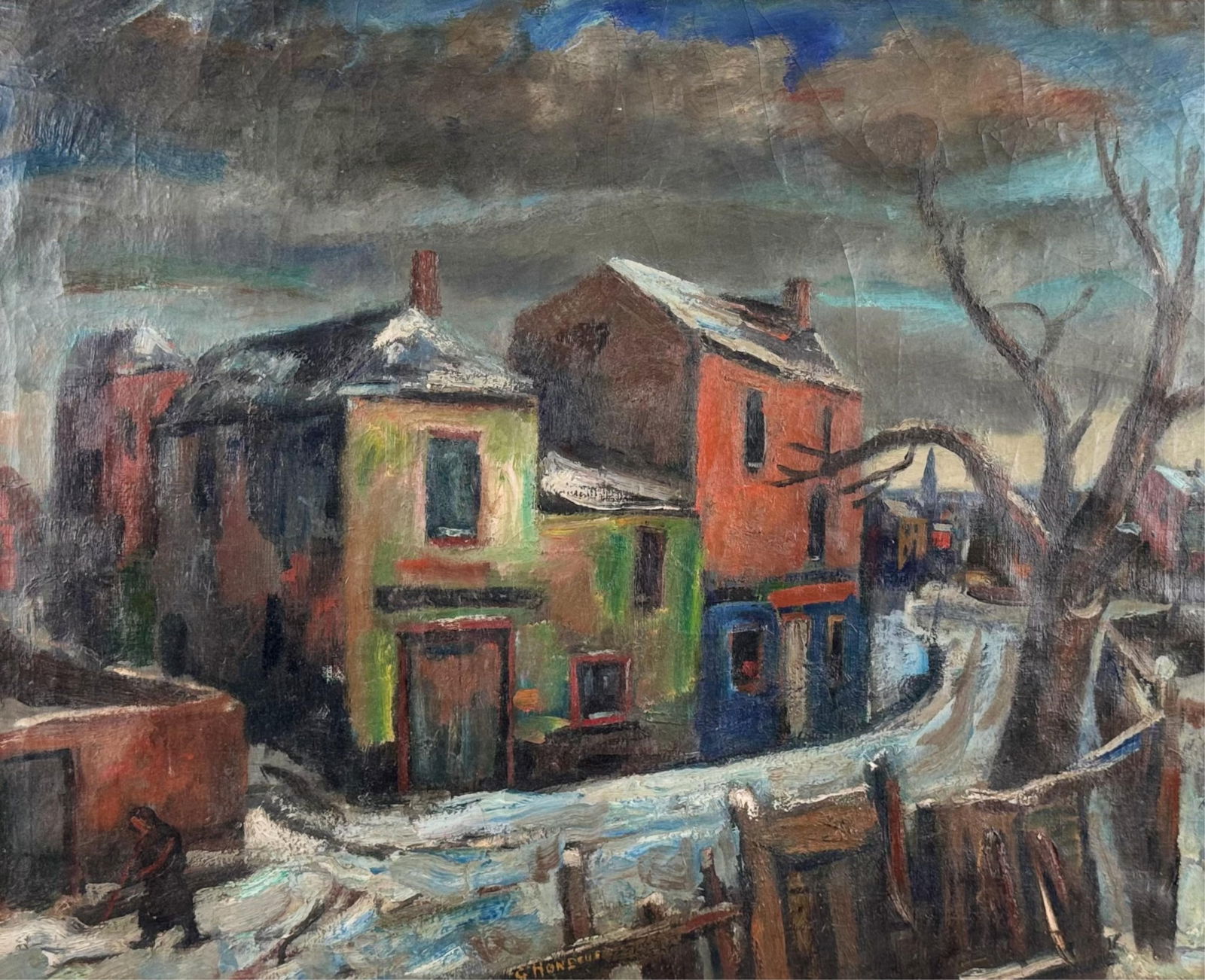 GERRIT HONDIUS (New York, 1891-1970), City in winter., Oil on canvas, 24" x 30". Framed 32" x 28". (1 of 5)
