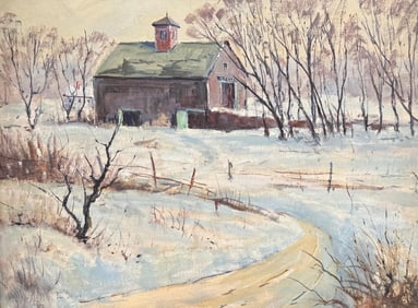 PASQUALE D'ORSI (Massachusetts, 1903-1982), Barn in winter., Oil on board, 12" x 16". Framed 15" x