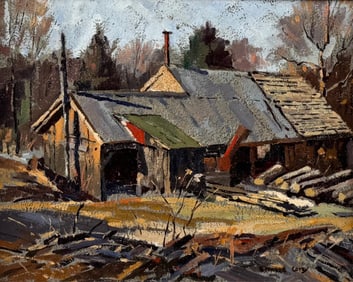 BERNARD COREY (Massachusetts, 1914-2000), New England barn., Oil on board, 8" x 10". Framed 15" x