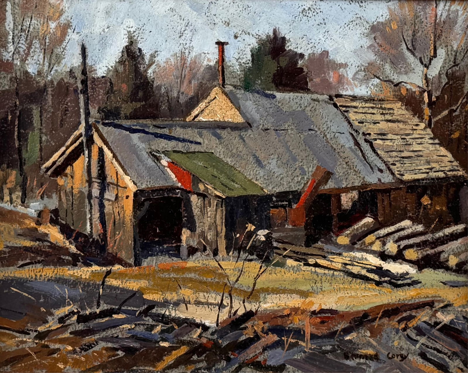 BERNARD COREY (Massachusetts, 1914-2000), New England barn., Oil on board, 8" x 10". Framed 15" x (1 of 5)