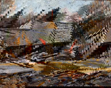 BERNARD COREY (Massachusetts, 1914-2000), New England barn., Oil on board, 8" x 10". Framed 15" x: BERNARD COREYMassachusetts, 1914-2000New England barn. Signed lower right "Bernard Corey". Estate stamped verso.Oil on board, 8" x 10". Framed 15" x 17".