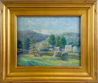 AMERICAN SCHOOL (Early 20th Century,), "A New Hampshire Village"., Oil on canvas, 11" x 14". Framed
