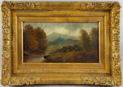 HERBERT A. FISH (Massachusetts, 1855-1932), New England landscape with two figures and distant