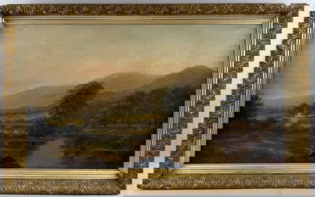 AMERICAN SCHOOL (19th Century,), "Mohawk River, New York"., Oil on canvas, 18" x 32". Framed 22" x