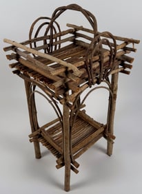 FOUR PIECES OF ADIRONDACK TWIG FURNITURE 20th Century Chair back heights 48". Seat heights 16".