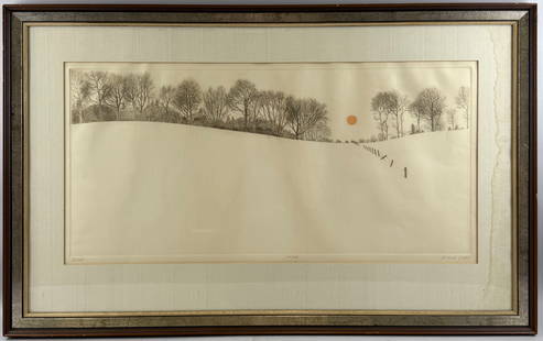 RICHARD VOLPE (America, 1926-), Three landscape prints:, Intaglio on Arches paper, approx. 16" x 22": RICHARD VOLPEAmerica, 1926-Three landscape prints: 1) "Divide". Signed, titled and numbered 144/200 lower margin.2) "Private Road". Signed, titled and numbered 44/130 lower margin.3) "Early Tree". Sig