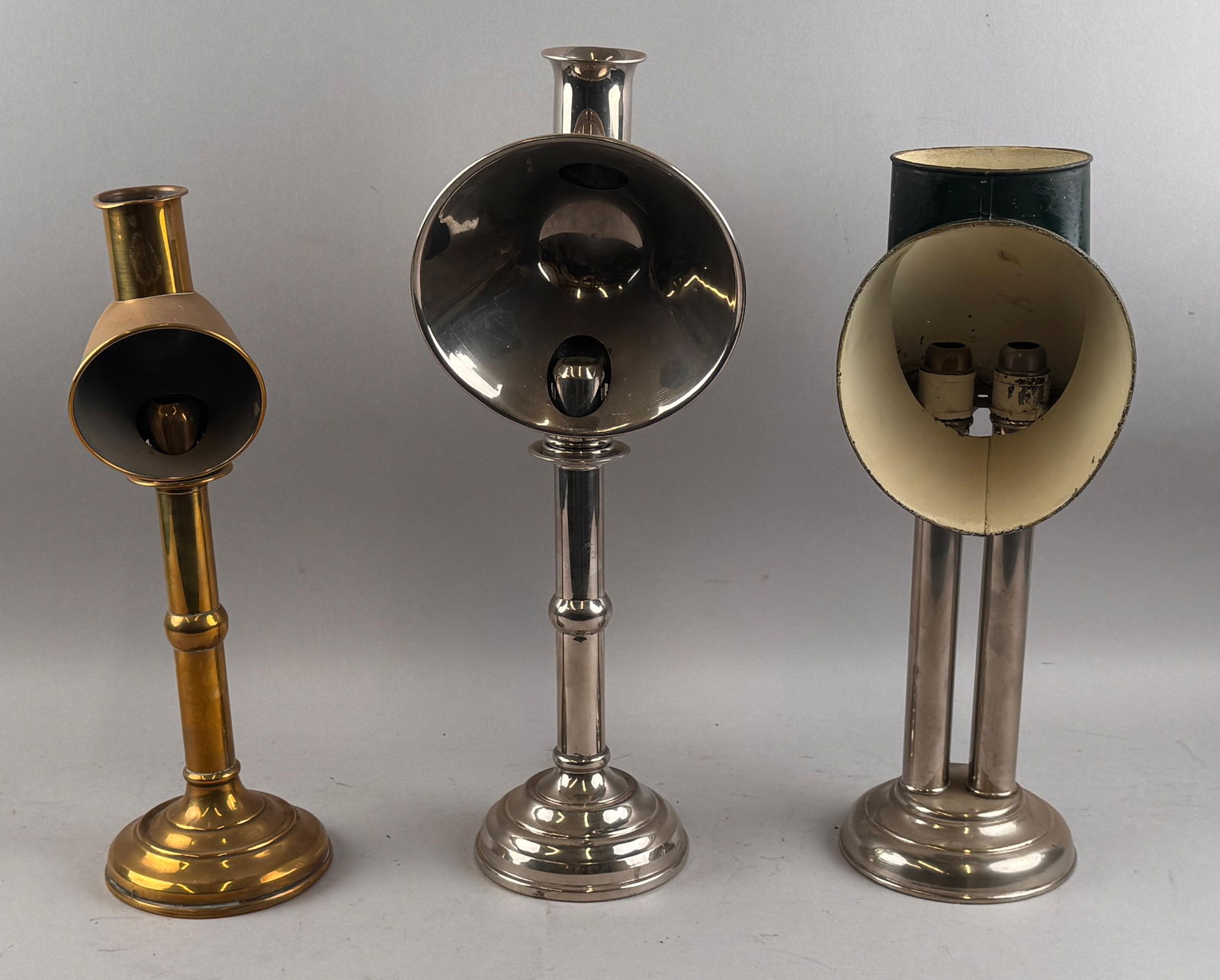 THREE EJECTOR LANTERNS Late 19th Century Heights from 14.5" to 17.5". (1 of 2)