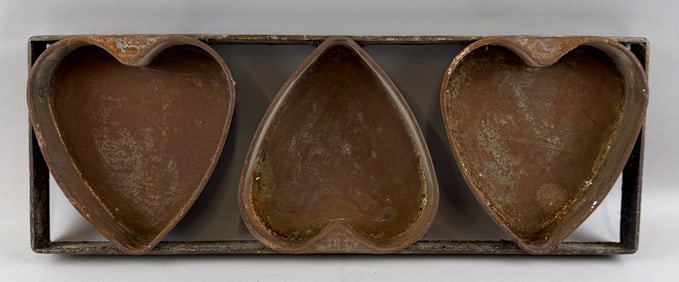 TRIPLE HEART CAKE PAN Early 20th Century 9" x 26".