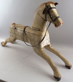 CARVED WOODEN HORSE AND COW Early 20th Century Lengths 20" and 33".